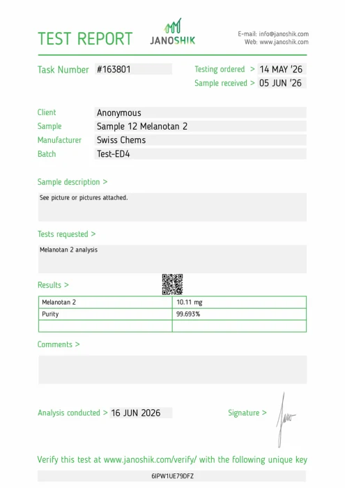 Melanotan II, 10mg lab report